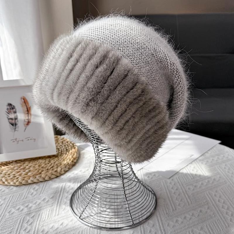 Mink Hair Hat Female Korean Version Winter New Rabbit Hair Blended Knitted Hat Temperament Headband Hat Showing Face Small Fur Hat