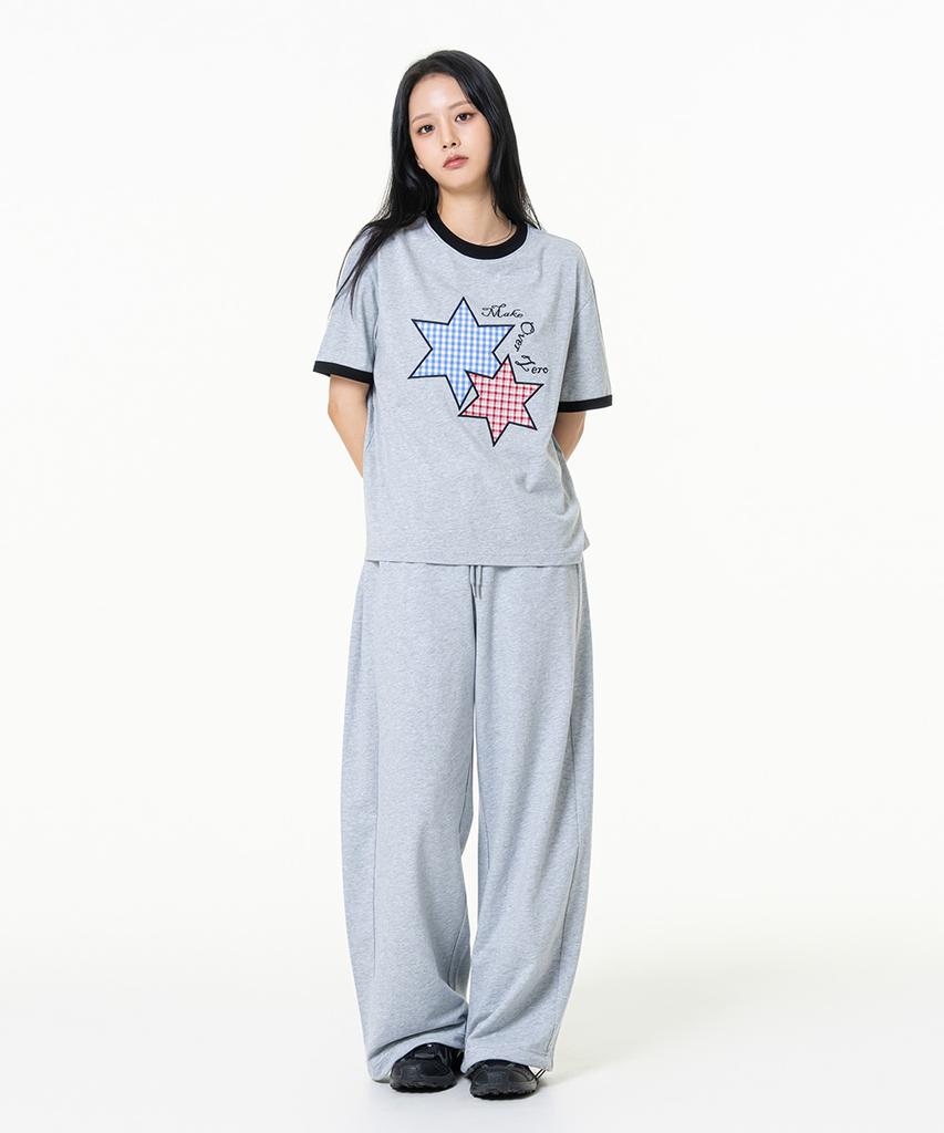 MOZMOZ Star Patch 2-Type Ringer Short Sleeve T-Shirt 2 Colors