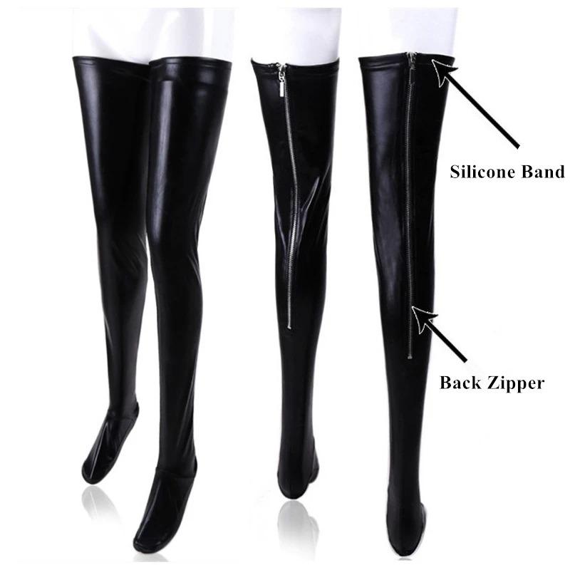 Hot Sexy Nightclub Latex Zipper Sexy Stockings Pu Leather Silicone Thigh High Stockings Women Sexy Lingerie Pole Dance Hosiery