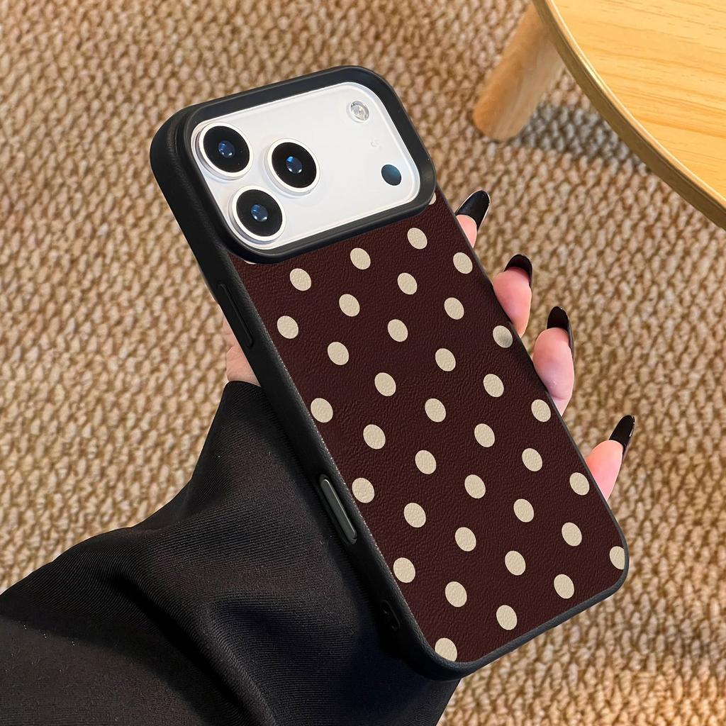 Retro beige polka dot pattern phone case suitable for iPhone17 16 15 14 13 12 11Pro/Max/Plus anti drop and shockproof back cover