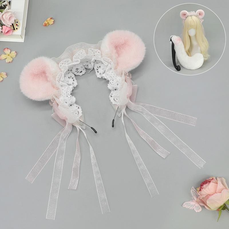 Handgemachte Hamsterohren Tierohren Stirnband Plüsch Niedlicher Hamster Kopfschmuck Lolita Fliegende Maus Stirnband Schwanz Set