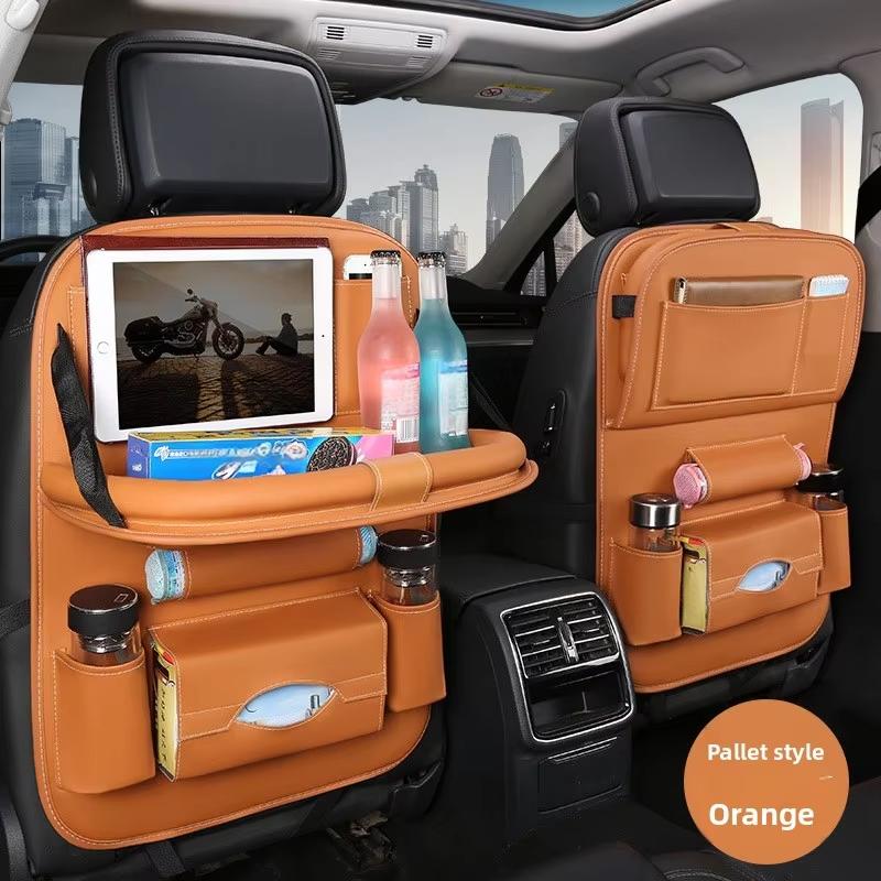 Car Seat Back Organizer PU Leather Foldable Table Tray with Storage Pockets And Kick Mats - Vehicle Interior Accessories