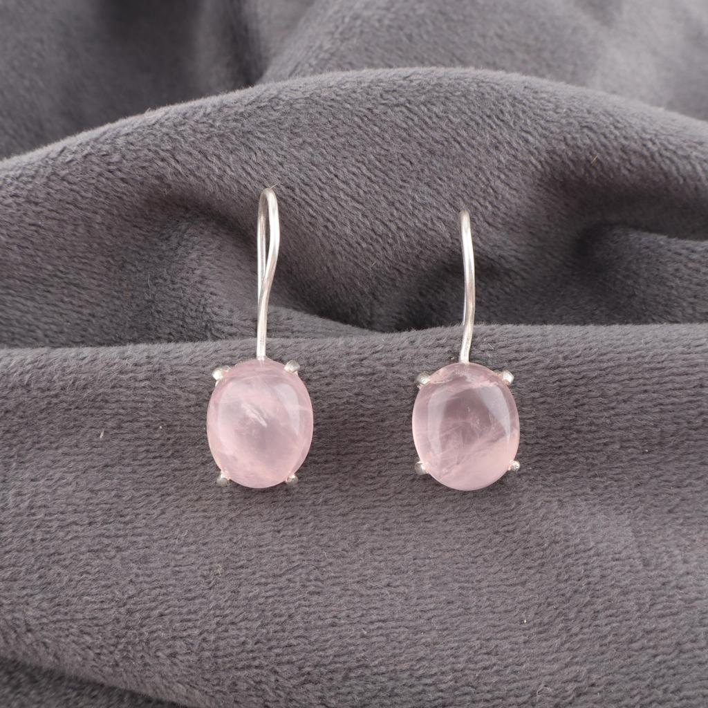 Rose Quartz Gemstone Jewelry, 925 solid Sterling Silver Earrings, AAA+ Silver Jewelry Handmade Adorable Gift For Her