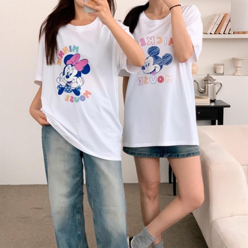 New Arrivals Open Run Women PasTel LeTTering Mini PrinT WhiTe T shirT