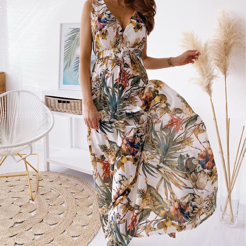 Sommer neuer Stil elegant, großzügig und schön Allround-Damen ärmelloses bedrucktes Neckholder-Trägerkleid