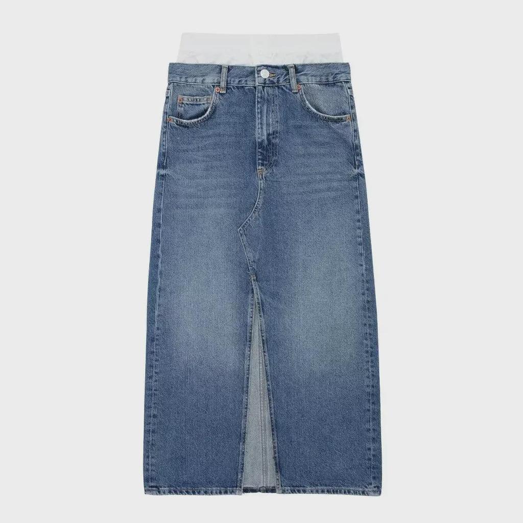 2023 Autumn Women's Denim Boxer Brief Skirt with Front Slit