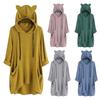 Women Long Pullover Hoodie Irregular Hem 3/4 Sleeve Sweatshirts Cat Ear Hooded Tunic Tops with Pockets