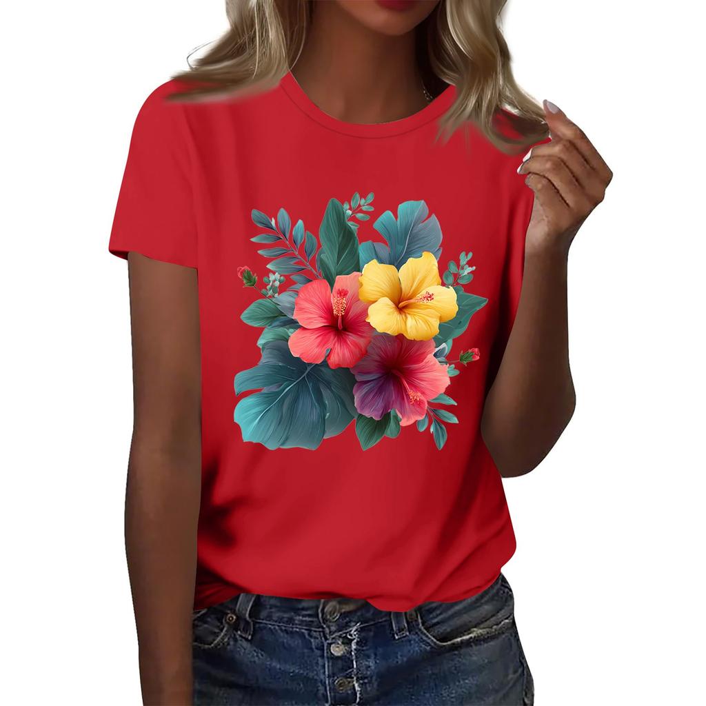 Women's Fashion Casual Printed Round Neck Short Sleeved T-Shirt Top T-Shirt Top Top