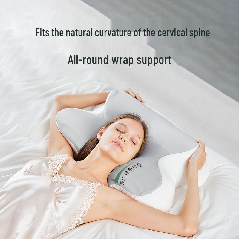 Butterfly Neck Support Pearl Memory Foam Pillow - Slow Rebound, Non-Collapsing, with Pillowcase