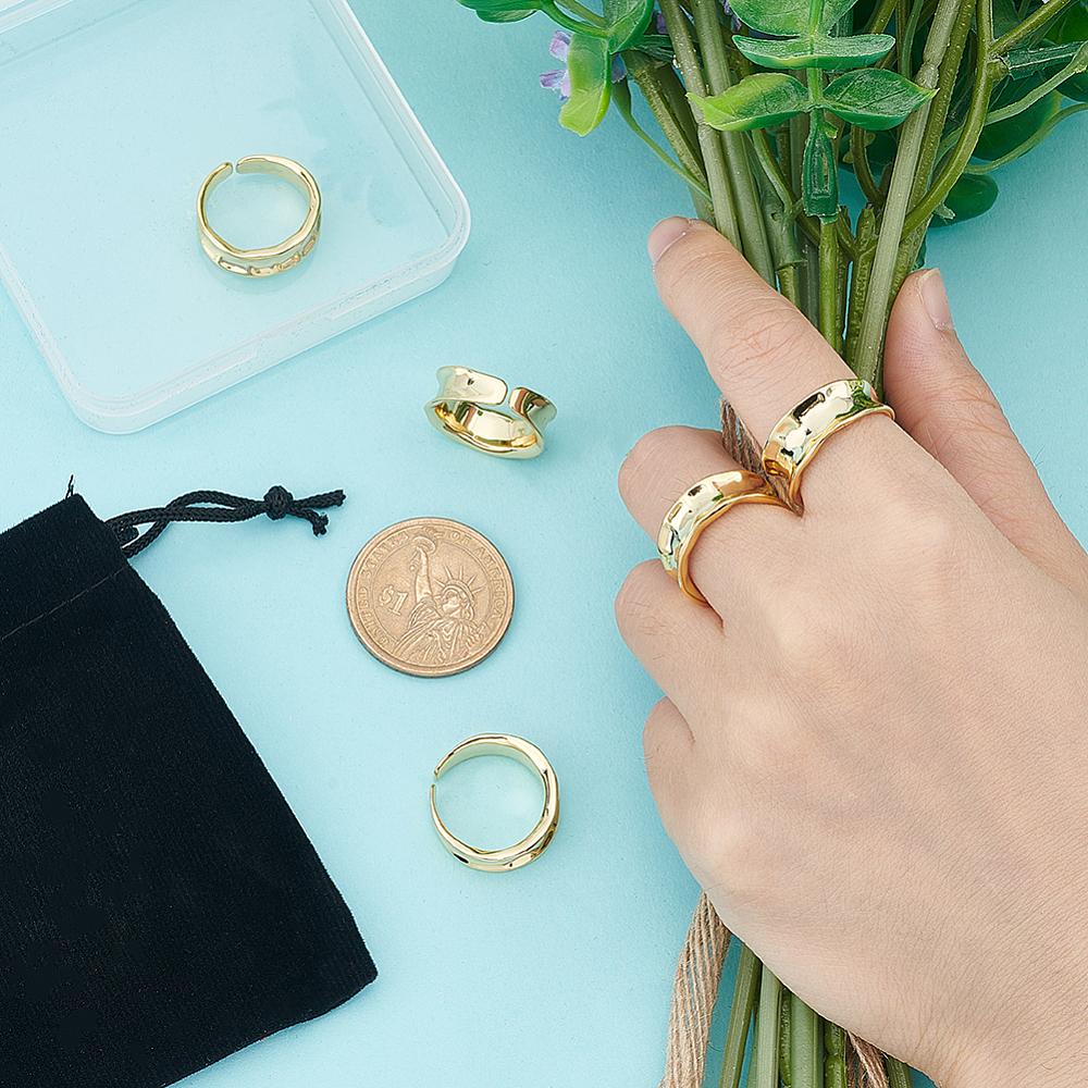 5Pcs Brass Wave Open Cuff Ring for Women, Light Gold, US Size 5 1/4(15.9mm)