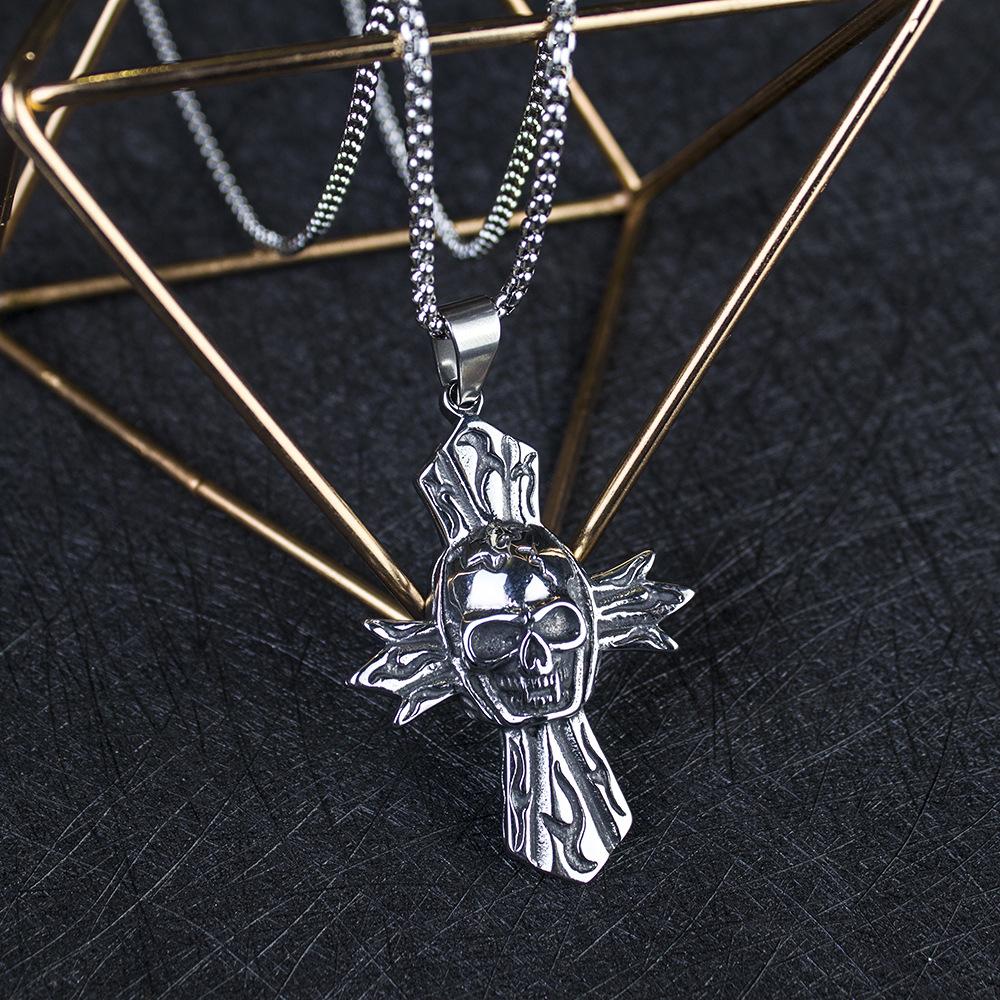 Titanium Steel Punk Skull Cross Necklace Men's Pendant Rock Accessories Pendant