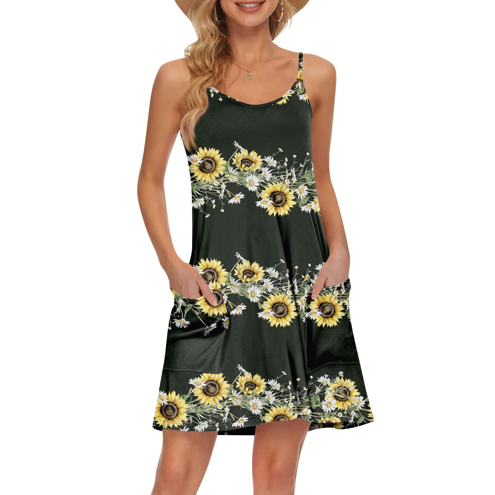 

Женский летний повседневный сарафан на бретелях с карманами, короткие пляжные платья-майки для отпуска XXL чёрный