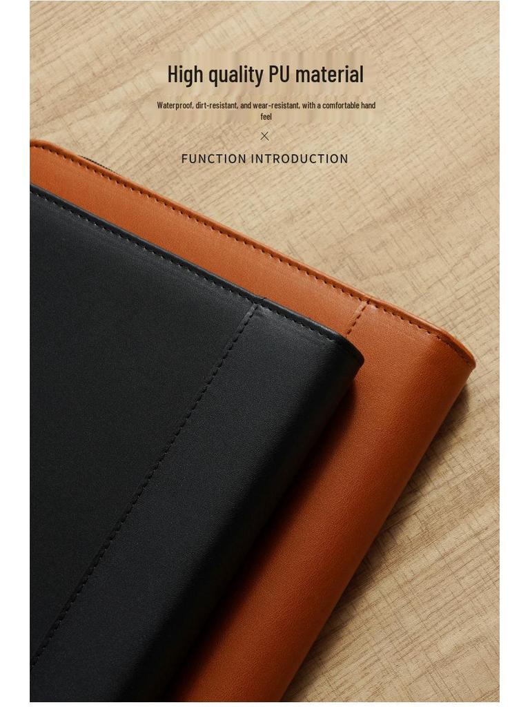 A4 Multifunction Leather Zipper Briefcase Binder with Clipboard
