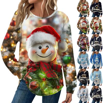 Kadın Moda Uzun Kollu Noel Bol Uzun Kollu Yuvarlak Yaka Günlük Üst