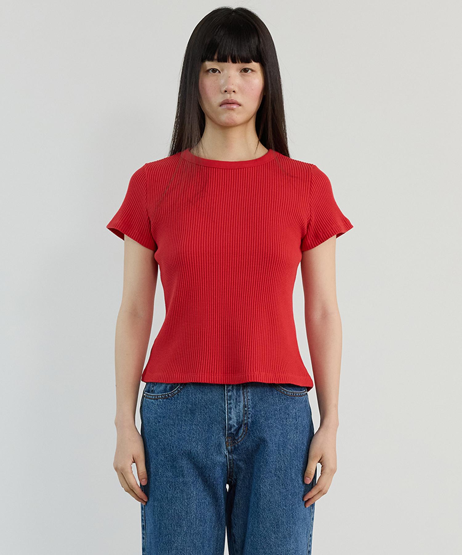 Abam Home Waffle Half Sleeve Tee Red Red/Free