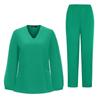 Women's Quick Drying Fabric Solid Color V-neck Pocket Long Sleeve Pants Set Workwear