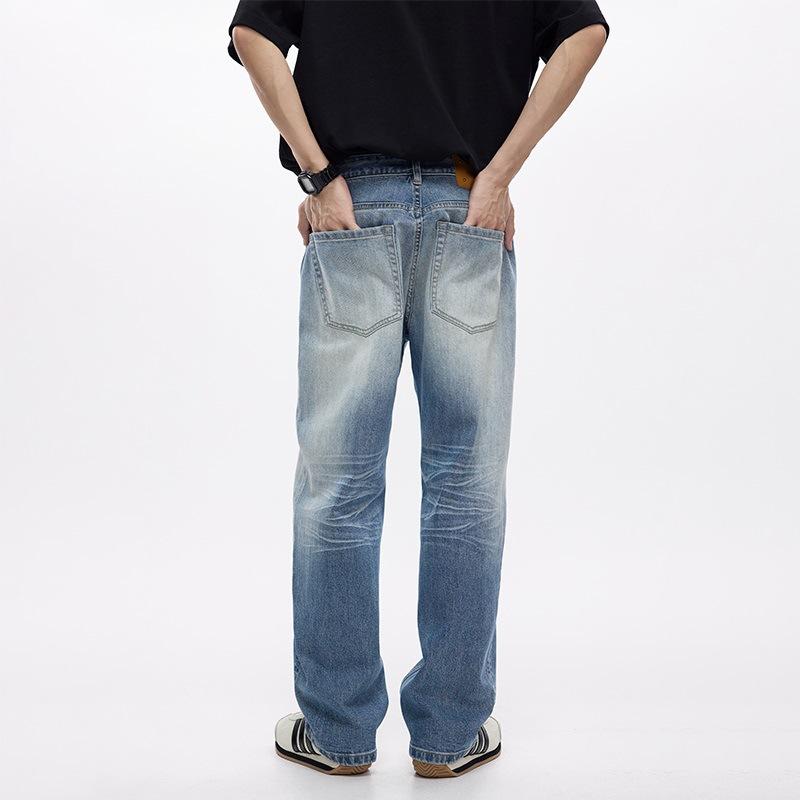 Spring and Summer New Men's Loose Straight American Retro High Street Stretch Denim Trousers
