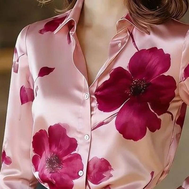 Floral Printed Satin Blouse, Perfect for Everyday Wear and Business Meetings