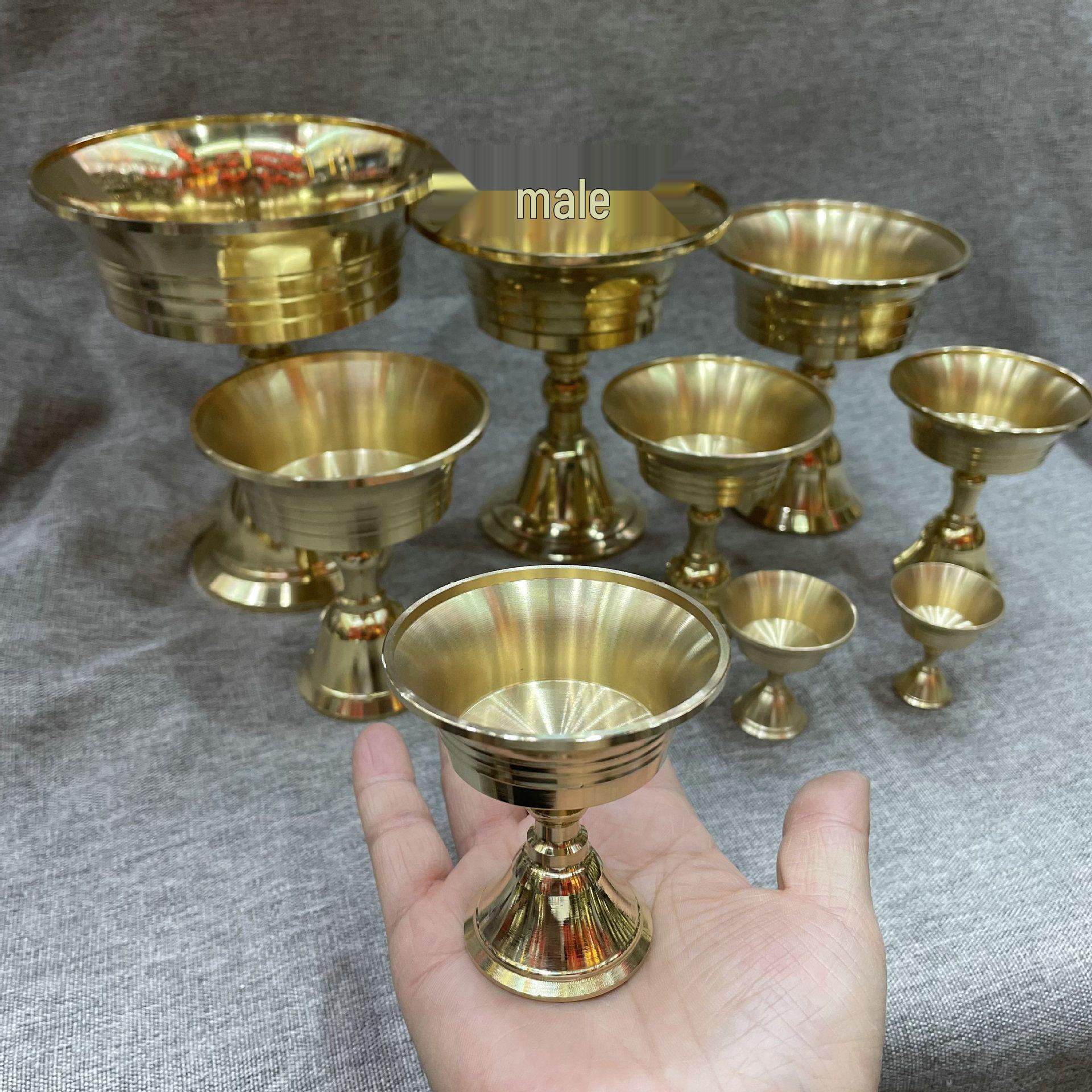 

Copper Ghee Lamp Holder: High-Footed, Solid/Liquid Oil Use, Thickened Candle Holder for Buddhist Altar Offerings. Size 4: 3.9x4.6 cm