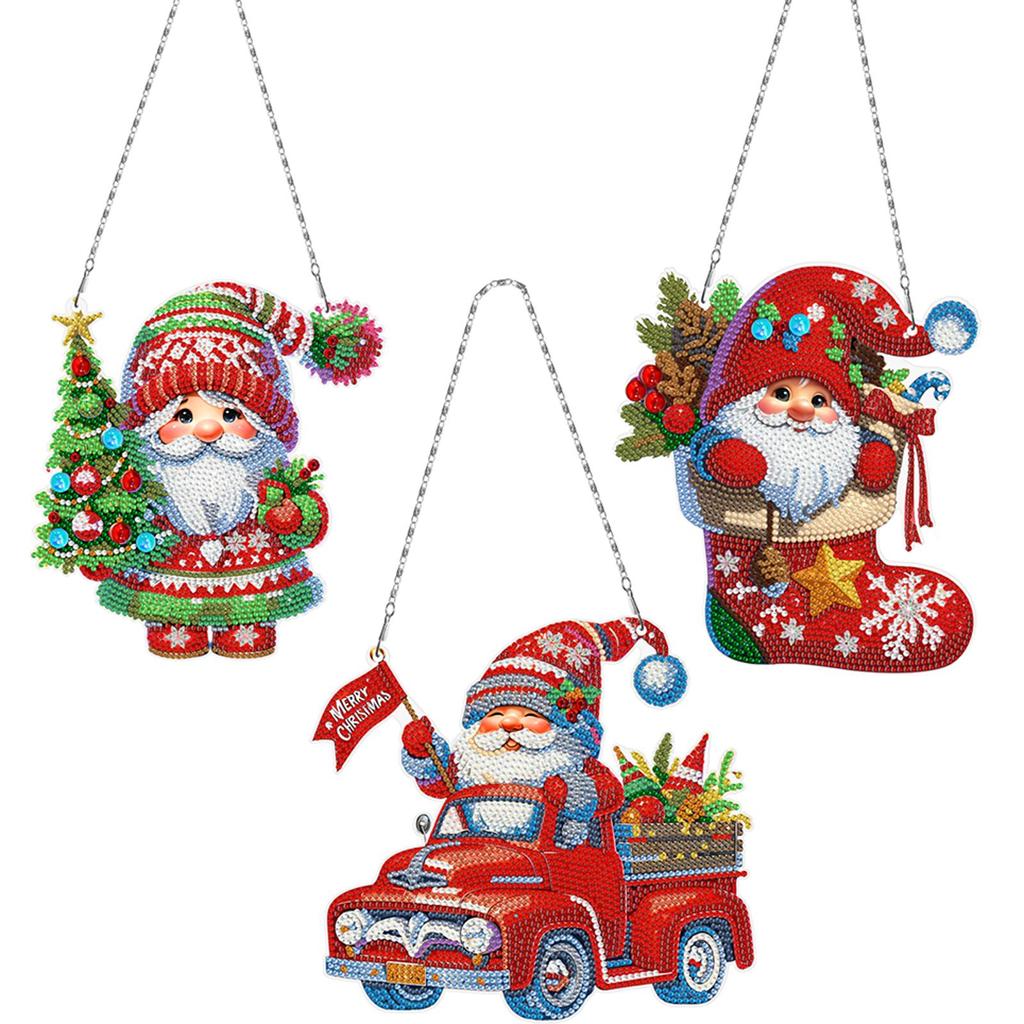 3Pcs Acrylic Christmas Goblin Diamond Painting Hanging Pendant Diamond Painting Decor DIY Diamond Art Pendant Kit for Art Crafts