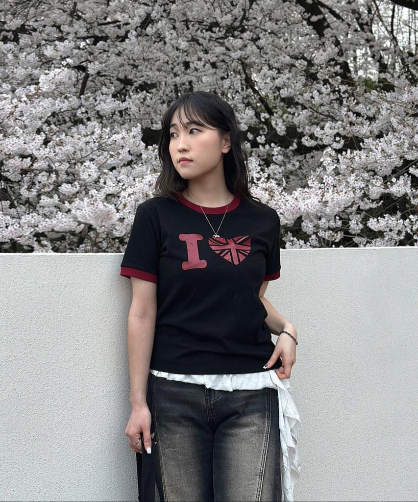 AWESOME STUDIO Heart Ringer Color Block Short Sleeve T-Shirt Black