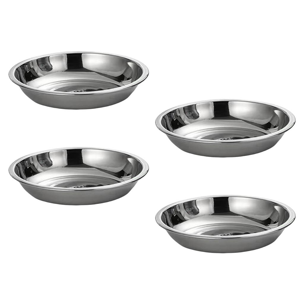 4Pcs Food Serving Dishes Stainless Steels Dipping Cups Round Sauce Dishes Flat Plate Stainless Steels Serving Tray