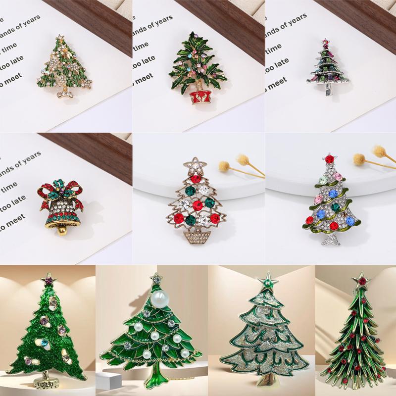 Christmas Tree Brooches For Women Unisex Plant Pins Multi-Color Available Holiday Party Accessories Gifts