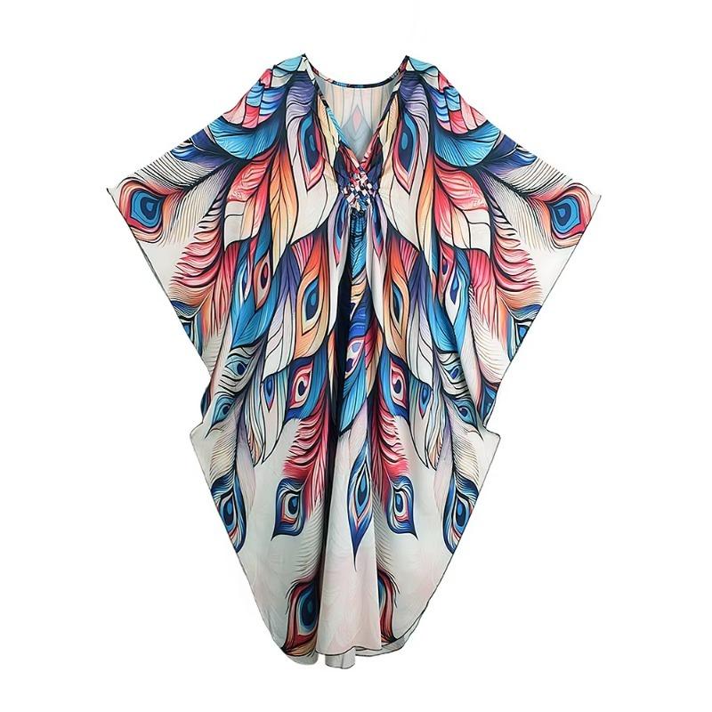 

Xitao Платье свободного кроя с рукавами «летучая мышь» и V-образным вырезом GJ1156 One Size синий