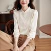 Retro Button-up Shirt for Women In Autumn New Style Lace Embroidered Beaded Long-sleeved Top