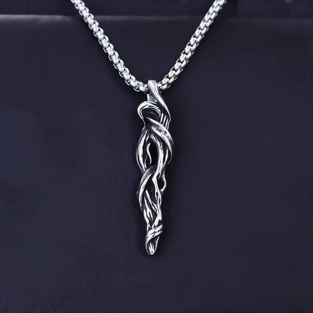Trendy Men's Titanium Wheat Ear Cross Pendant Necklace with Long Pearl Chain