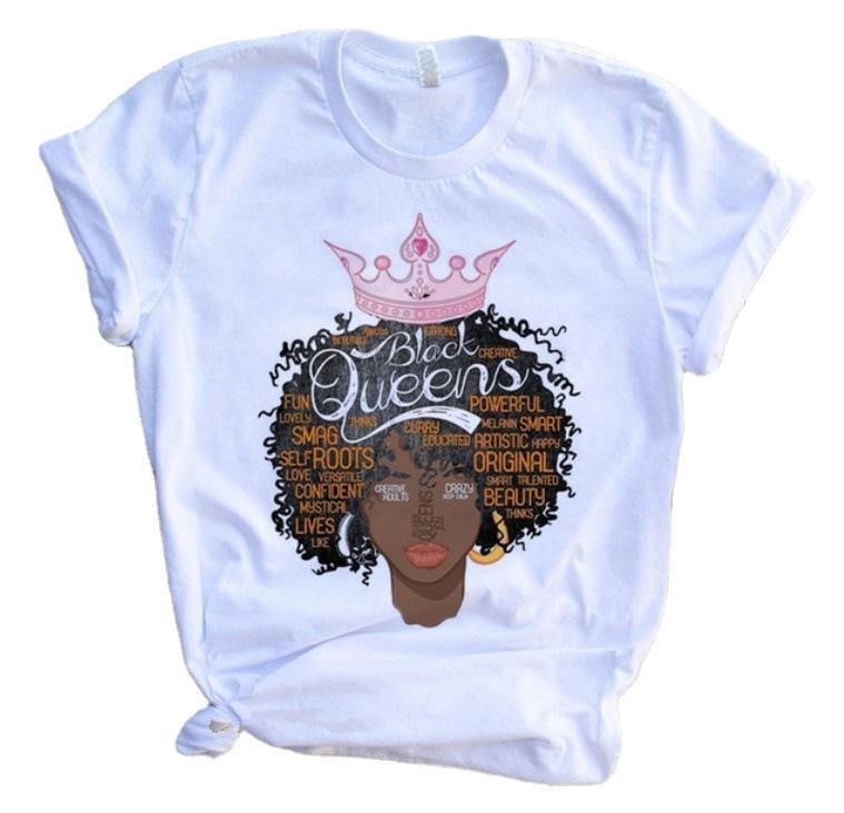 Fashion Vintage Casual Queen Print Ladies T-Shirt Summer Loose Short Sleeve White Women's Tops Graphic T Shirts Female Clothing