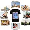 Cute Blue Cat & Anime Characters Print T-shirt Unisex Loose Breathable Casual Top Pure cotton T-shirt