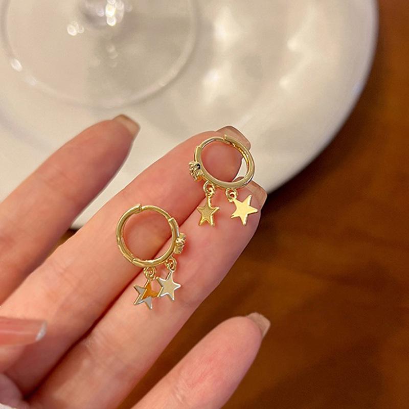 Star Ear Buckle Women's Simple Light Luxury Pentagram Micro-inlaid Zircon Earrings Niche Design Earrings