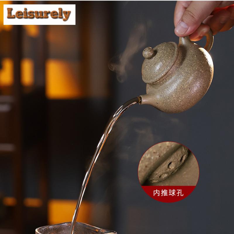 200ml Yixing Purple Clay Teapots Handmade Open Sky Pot Raw Ore Coarse Sand 16 Mesh Section Mud Tea Soaking Kettle Zisha Tea Set