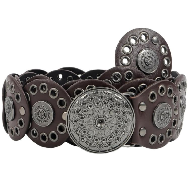 Discs Grommet Belt Punk Waist Belt Unique Buckle for Jeans Dress Unsiex