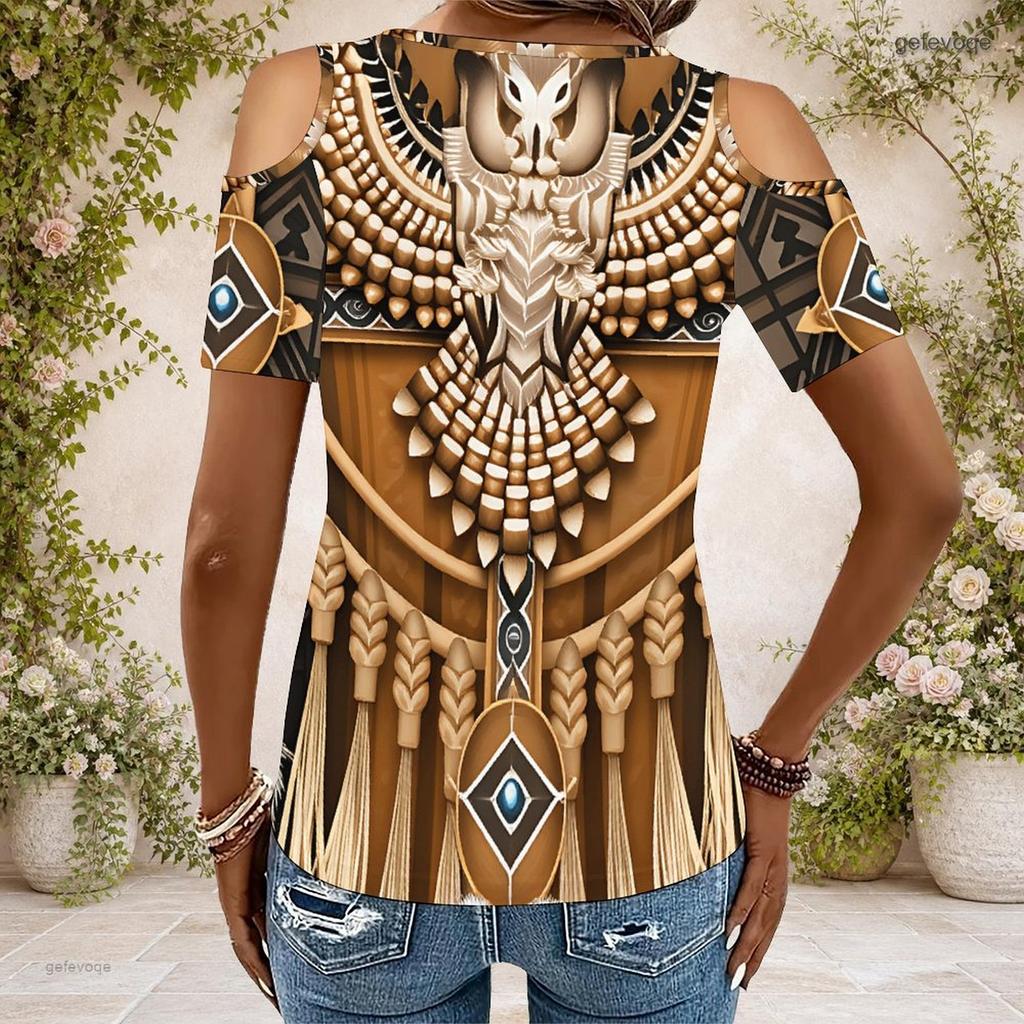 Damen Übergröße Schlüsselloch Ringhals Kalte Schulter Kurzarm Tintenspritzer Druck T-Shirt