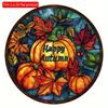 2d Flach 20*20cm, Herbstdekoration, Hallo Herbst, Herbsternte Ahornblätter Kürbis Hölzernes Kreisförmiges Logo, für Zuhause, Café, Schlafzimmer, Büro Wanddeko