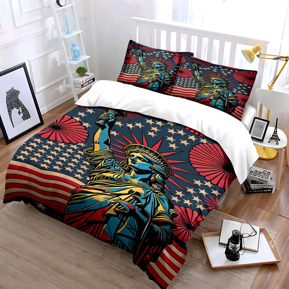Statue, Stars, Stripes, Flowers. Bedding Sets Duvet Cover Sets Duvet Covers Pillowcases(1*Duvet Cover 2*Pillowcases Without Duvet Insert)