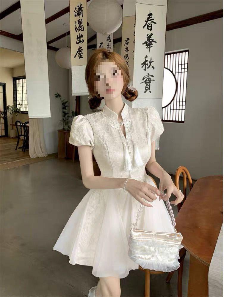 New Chinese national style improved cheongsam short-sleeved dress children's summer high-end temperament waist fairy tutu skirt