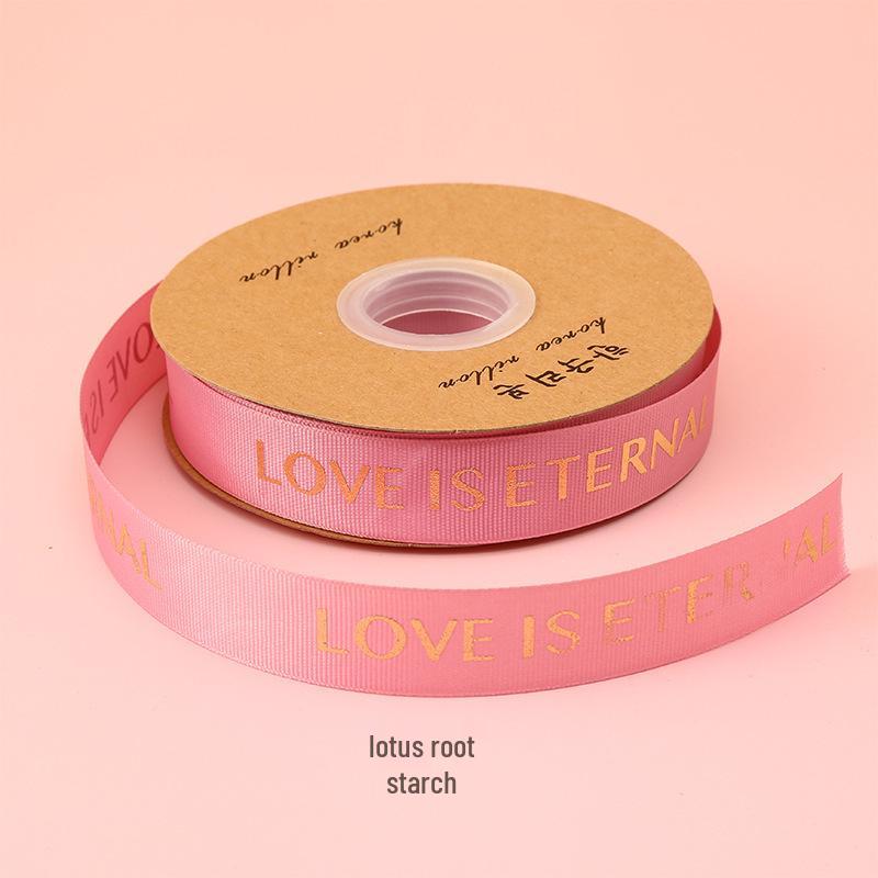 1CM Ribbed Silk Satin Ribbon with Hot Stamped English Letters for Cake Decoration and DIY Craft Gifts