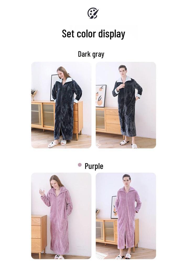 Women's Plus Size Long Nightgown - Double Zipper, Autumn/Winter Pajamas, Home Wear Robe