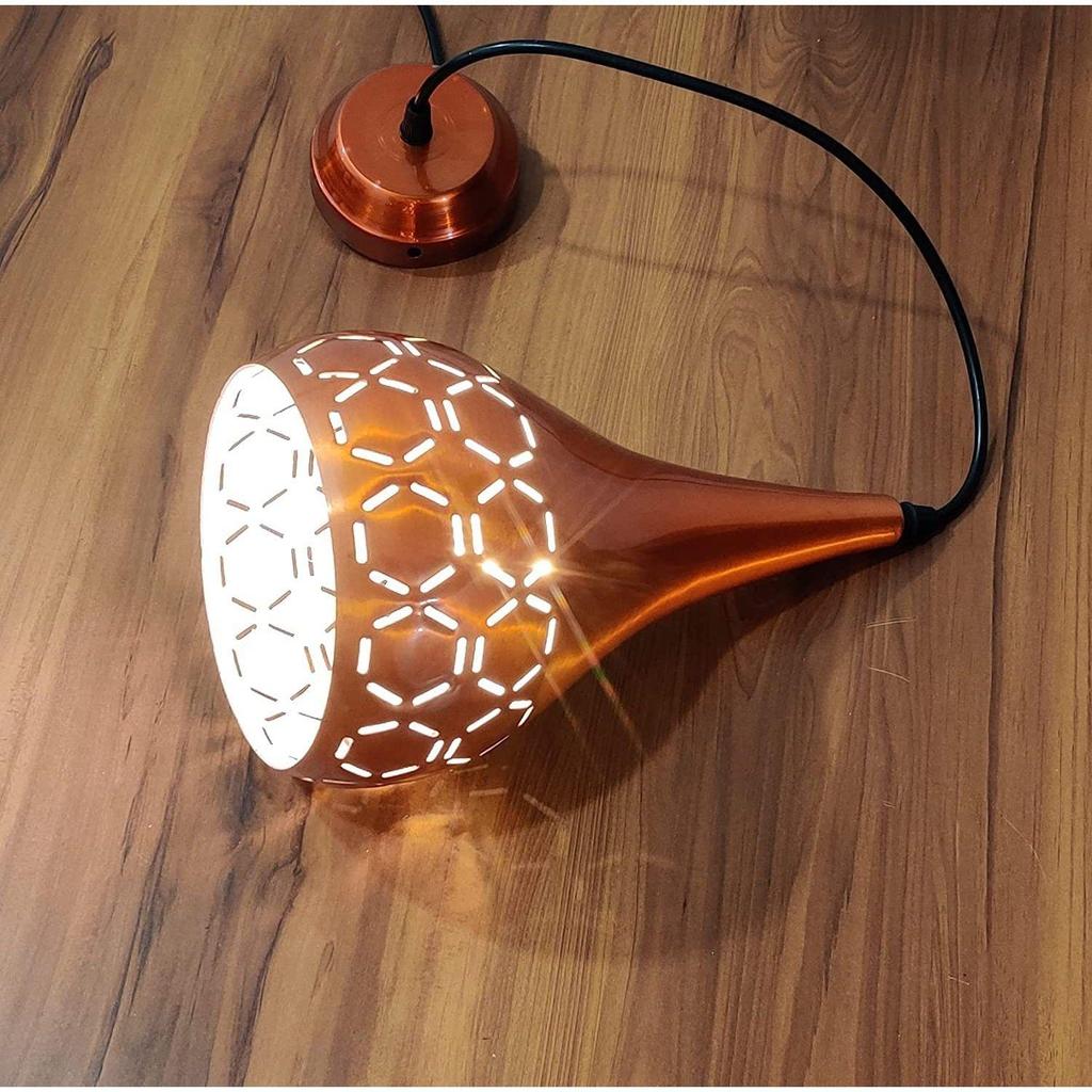 Metal Cut Hanging Light Ceiling Pendant Lamp, 6" Small, Orange