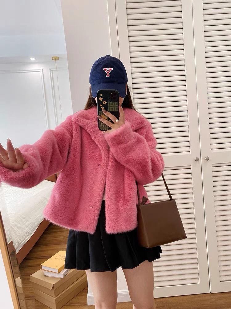 Krótkie futro jednoczęściowe ze stójką ze sztucznego futra norki futro przyjazne środowisku damskie jesienno-zimowe w stylu dojazdowym