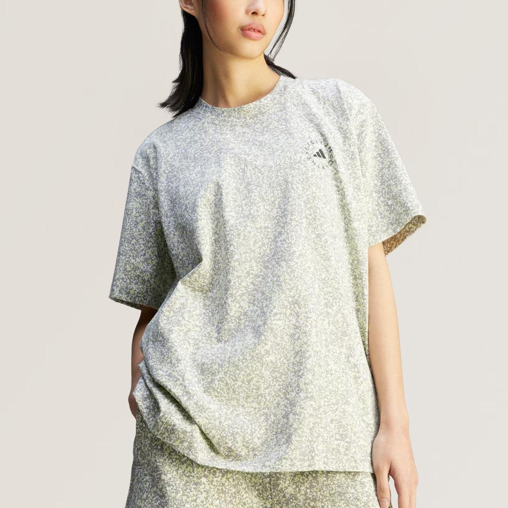 Adidas Stella McCartney Printed Loose Round Neck Short Sleeve Drop Shoulder T-Shirt Women T-Shirts White Dove-Gray JD7952