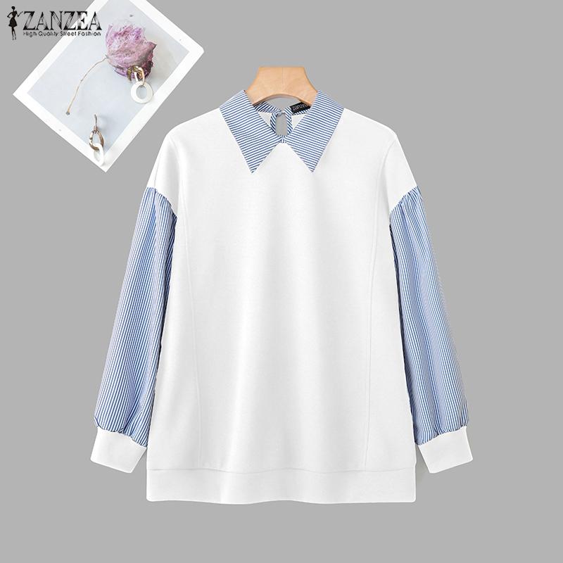 ZANZEA Women Casual Stripe Print Splice Long Sleeve Autumn Thin Sweatshirt