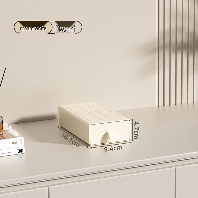 Stackable Multi-Layer Desktop Organizer with Drawers Milky White