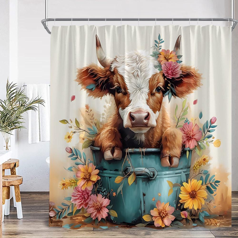 Lustige Tiere Baden Duschvorhänge Hochlandrind Schweine Kaninchen Hunde Badewanne Badezimmer Dekor Polyester Duschvorhänge mit Haken