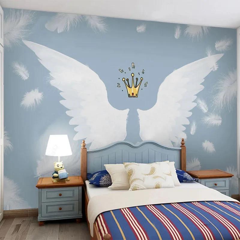 Wandbild Tapete Moderne nordische Stil Cartoon handbemalte Flügel Feder Kinderzimmer Hintergrund Tapeten Fresken