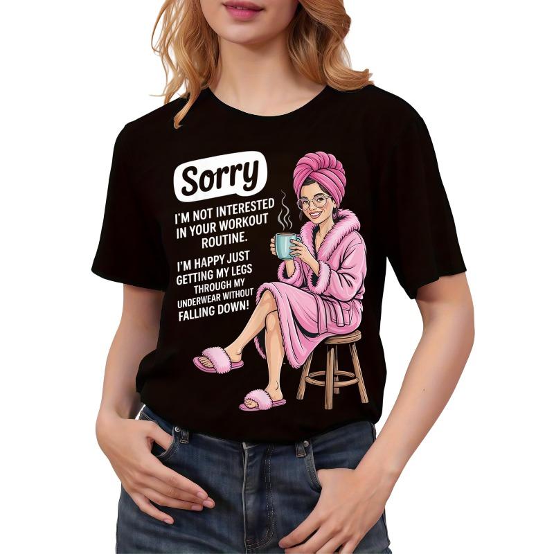 

Women s Plus Size Funny Grandma Coffee Humor Slogan Tee Sorry I m Not Interested in Your Routine Casual Crew Neck Short Sleeve Oversized Top 4XL