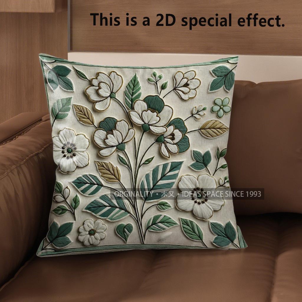 2D Floral Embroidered Pattern Decorative Pillow Covers Pattern Cushion Cover Suitable For Sofa Bedroom Car Pillow Cover